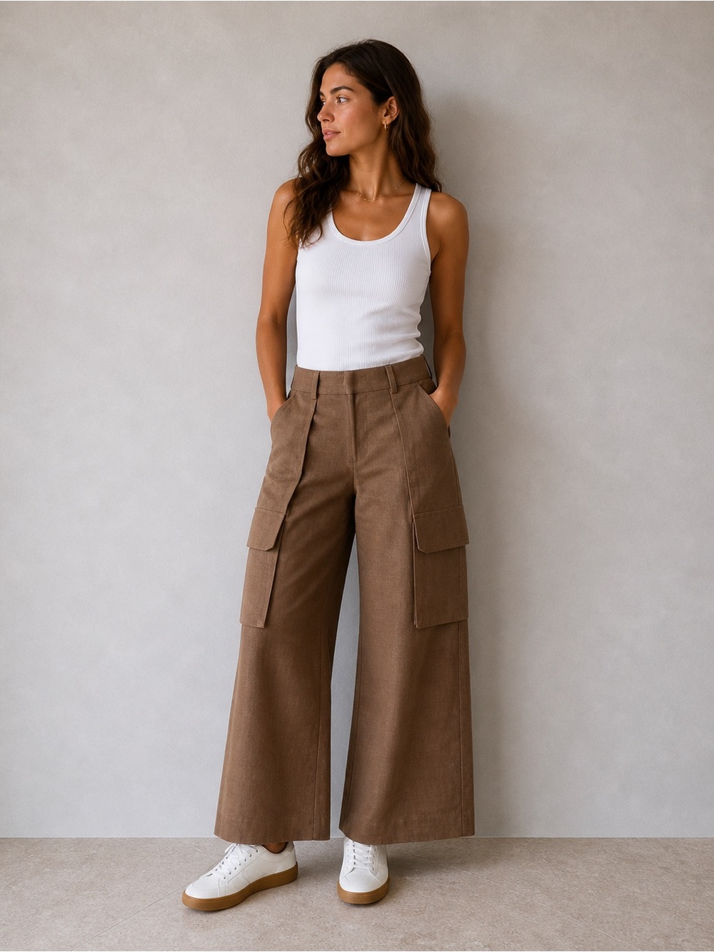 Banana Republic Brown Wide-Leg Cargo Trousers